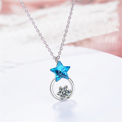 Blue Crystal & cubic zirconia Star Ring Pendant Necklace - streetregion