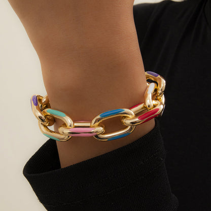 Multicolor Enamel and 18K Gold-Plated Cable Chain Bracelet, gold bracelet for women, vintage-inspired design, side view