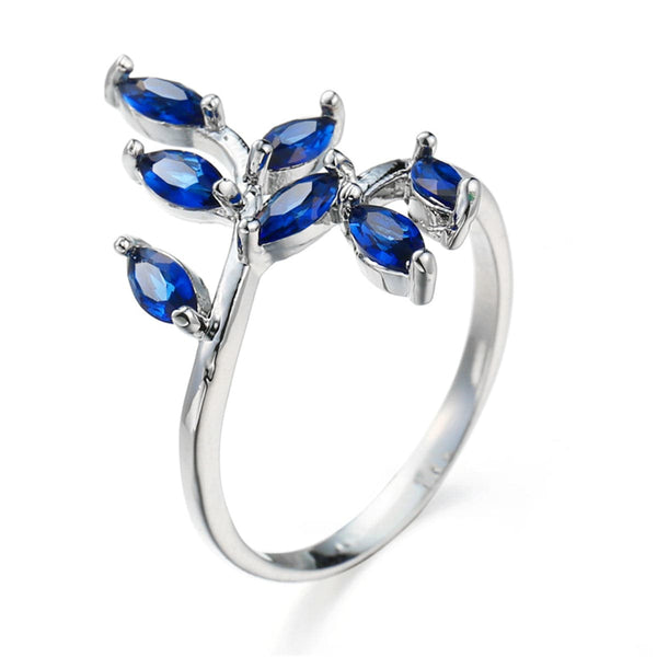 Navy Crystal & Silver-Plated Leaves Promise Ring - streetregion