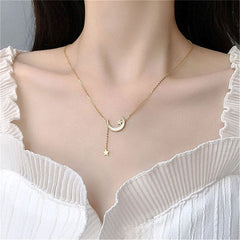 White Enamel & 18K Gold-Plated Moon Star Pendant Necklace