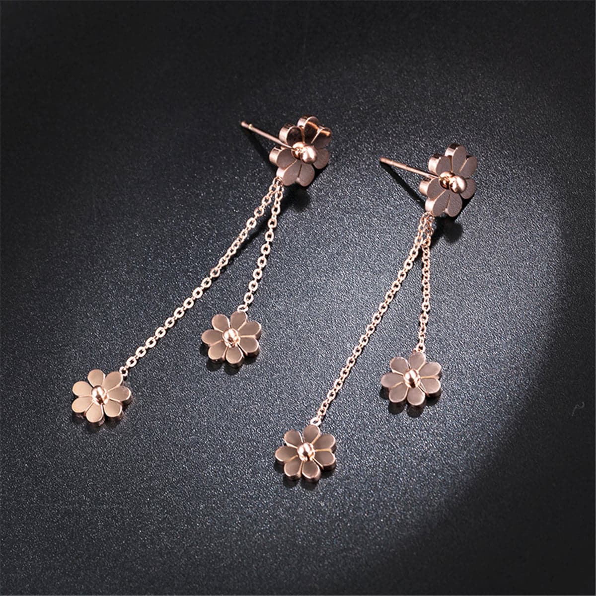 18K Rose Gold-Plated Triple Flower Drop Earring