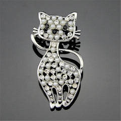 Cubic Zirconia & Silver-Plated Open Kitty Brooch