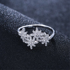 Cubic Zirconia & Silver-Plated Snowflake Ring