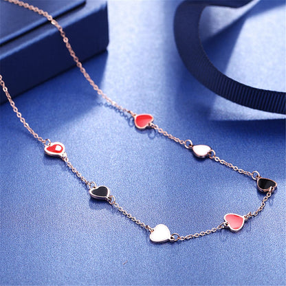 18K Rose Gold-Plated Heart Station Necklace, rose gold pendant necklace for women, vintage-inspired design, detail close-up