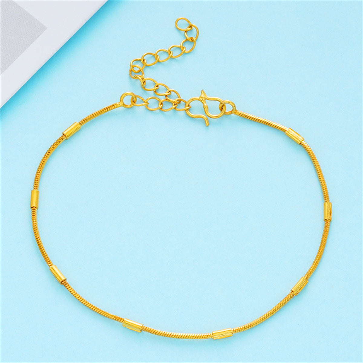 24K Gold-Plated Bamboo Station Bracelet, gold bracelet for women, dainty minimalist design, front view
