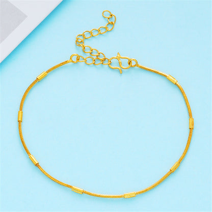 24K Gold-Plated Bamboo Station Bracelet, gold bracelet for women, dainty minimalist design, front view