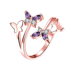 Purple Crystal & 18k Rose Gold-Plated Butterfly Ring - streetregion