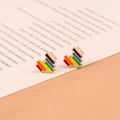 Colored Enamel & 18K Gold-Plated Rainbow Heart Stud Earrings