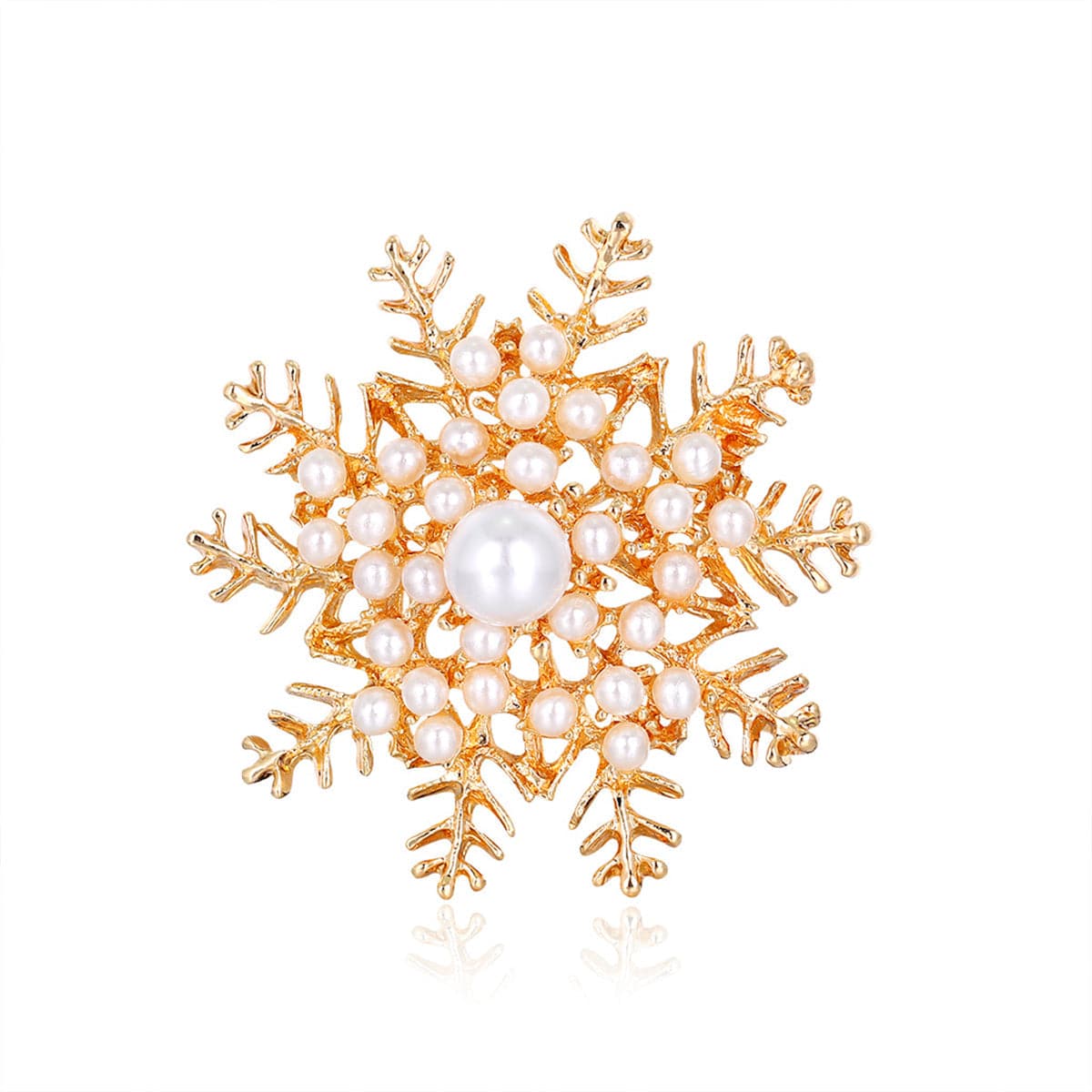 Pearl and 18K Gold-Plated Snowflake Brooch, gold brooch pin, everyday style, side view