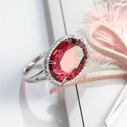 Rose Crystal and Cubic Zirconia Oval Halo Adjustable Ring, statement rings for women, vintage-inspired design, lifestyle look
