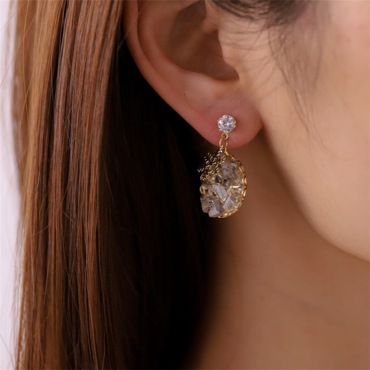 Cubic Zirconia & Crystal Snowflake Cluster Oval Drop Earrings