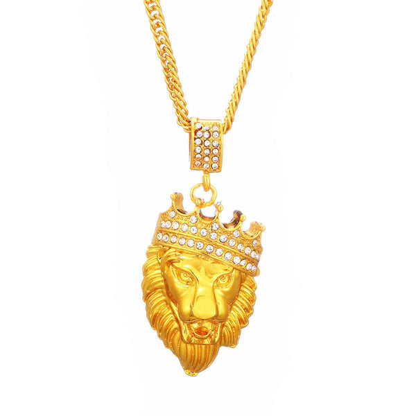 cubic zirconia & 18k Gold-Plated Lion's Head Pendant Necklace - streetregion