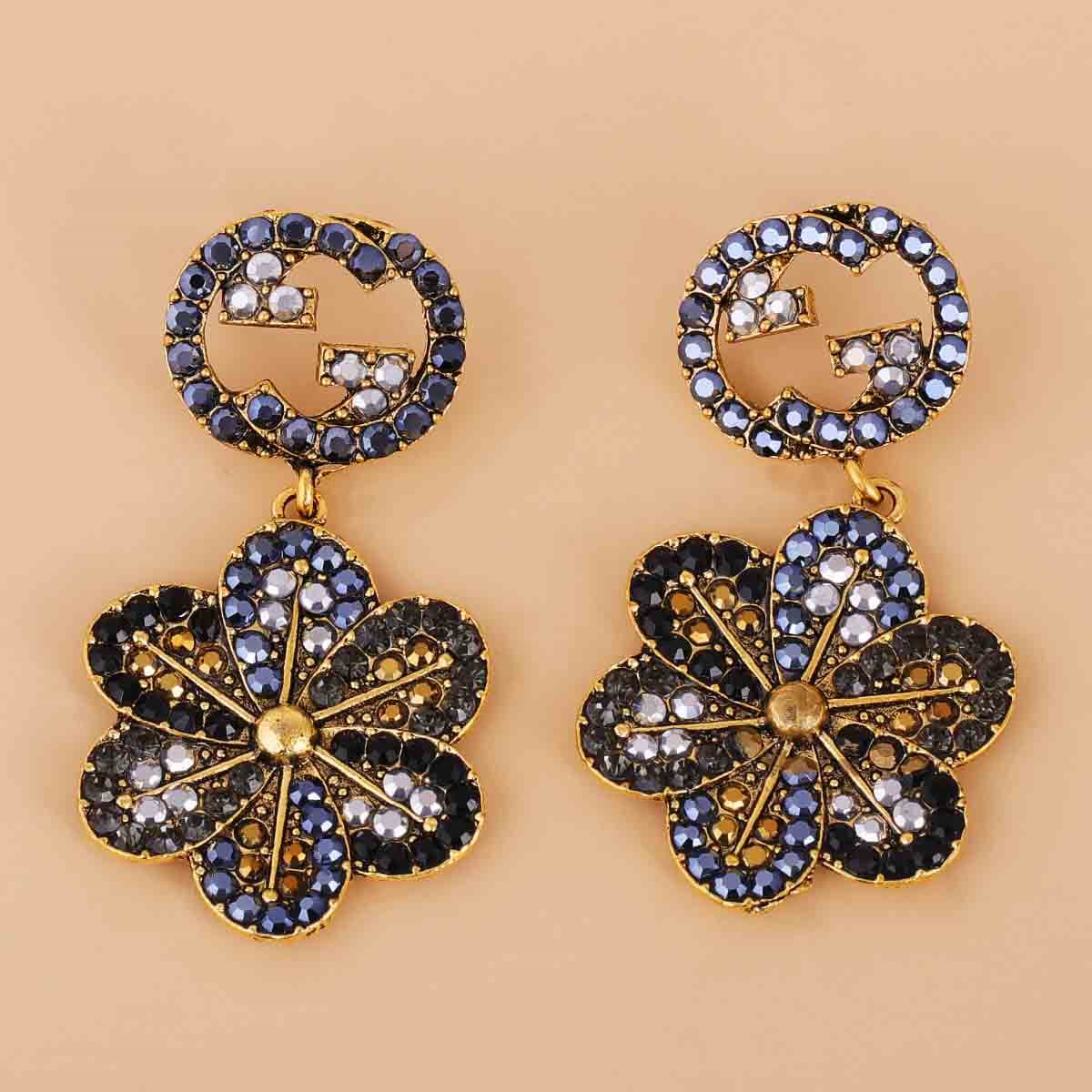 Black Multicolor Cubic Zirconia & 18K Gold-Plated Flower Drop Earrings
