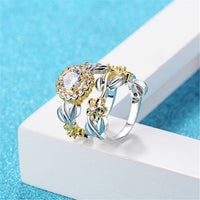 Cubic Zirconia & Two-Tone Flower Band Ring Set