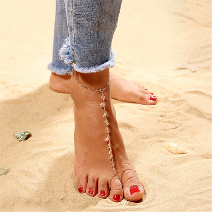 Acrylic and 18K Gold-Plated Ankle-To-Toe Ring Charm Anklet, gold statement rings for women, elegant gift for her, front view