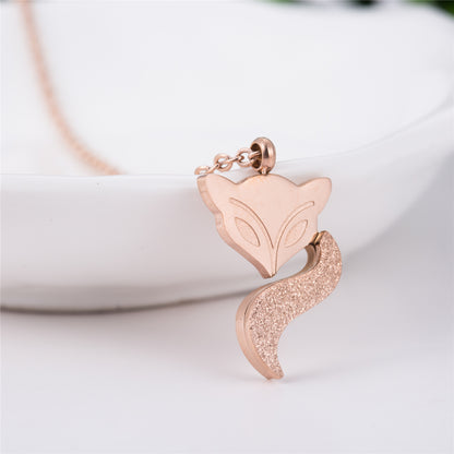 18K Rose Gold-Plated Frosted Fox Pendant Necklace, rose gold pendant necklace for women, everyday style, detail close-up