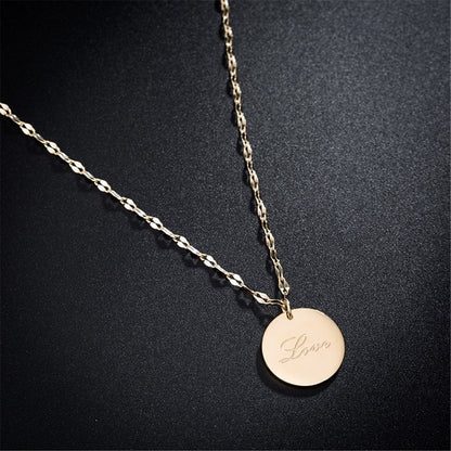 18K Rose Gold-Plated 'Love' Pendant Necklace, rose gold pendant necklace for women, vintage-inspired design, detail close-up