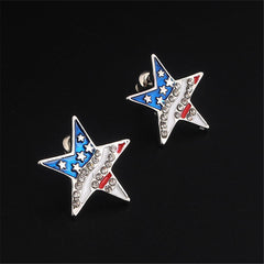 cubic zirconia & Silver-Plated American Flag Star Stud Earrings - streetregion