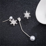 Cubic Zirconia & Pearl Snowflake Drop Earrings