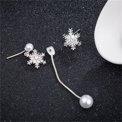 Cubic Zirconia & Pearl Silver-Plated Snowflake Drop Earrings