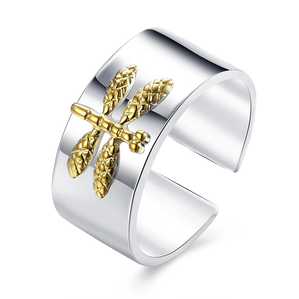 Silver-Plated & 18k Gold-Plated Dragonfly Open Ring - streetregion