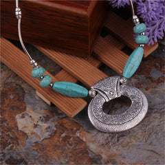 Turquoise & Silver-Plated Geometric Pendant Necklace