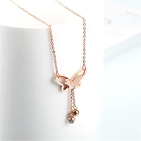 Cubic Zirconia & 18k Rose Gold-Plated Butterfly Tassel Pendant Necklace