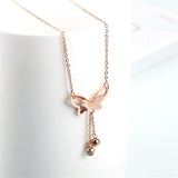 Cubic Zirconia & 18k Rose Gold-Plated Butterfly Tassel Pendant Necklace