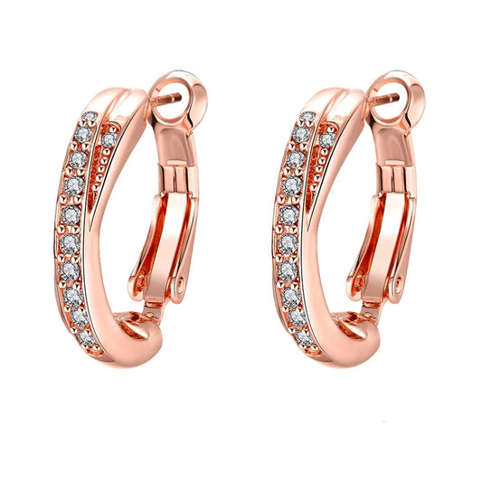 Cubic Zirconia and 18K Rose Gold-Plated Hoop Earrings, dainty minimalist design, front view