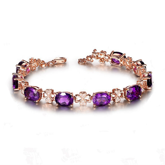 Oval Crystal and Cubic Zirconia Clover Station Bracelet, bracelet for women, elegant gift for her, front view