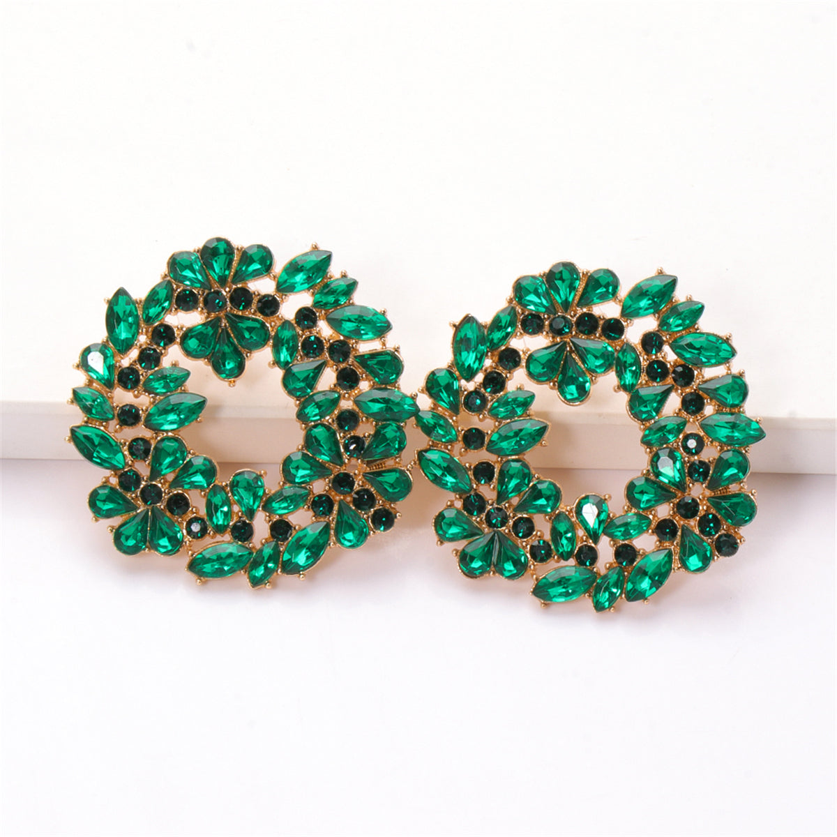 Green Crystal & Cubic Zirconia Wreath Stud Earrings