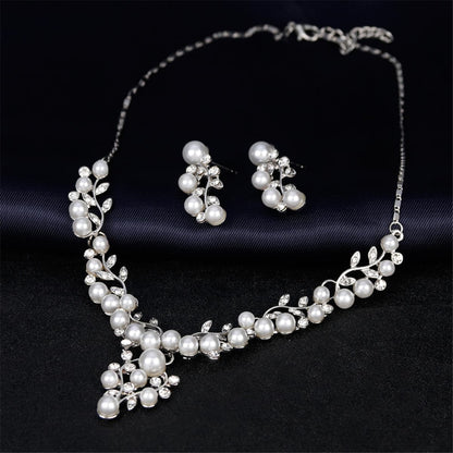 Cubic Zirconia and Pearl Cluster Rattan Drop Earrings and Statement Necklace, drop earrings for women, front view