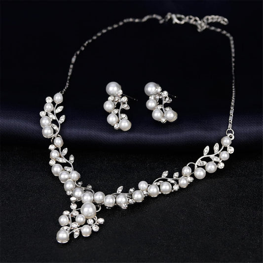 Cubic Zirconia and Pearl Cluster Rattan Drop Earrings and Statement Necklace, drop earrings for women, front view