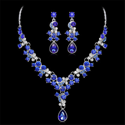 Blue Crystal and Cubic Zirconia Drop Earrings and Statement Necklace, drop earrings for women, lifestyle look