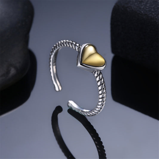 Two-Tone Heart Rope Open Ring, statement rings for women, botanical inspired, front view