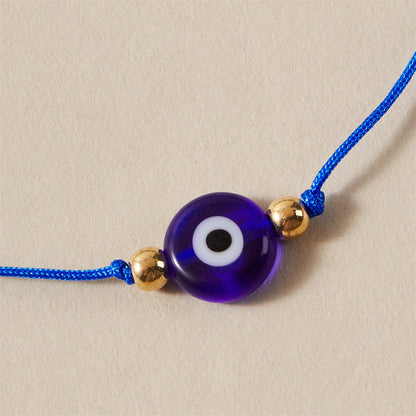 Blue and 18K Gold-Plated Eye Charm Anklet, gold anklet bracelet, everyday style, side view