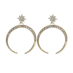 cubic zirconia & 18k Gold-Plated Crescent Moon Star Drop Earrings - streetregion