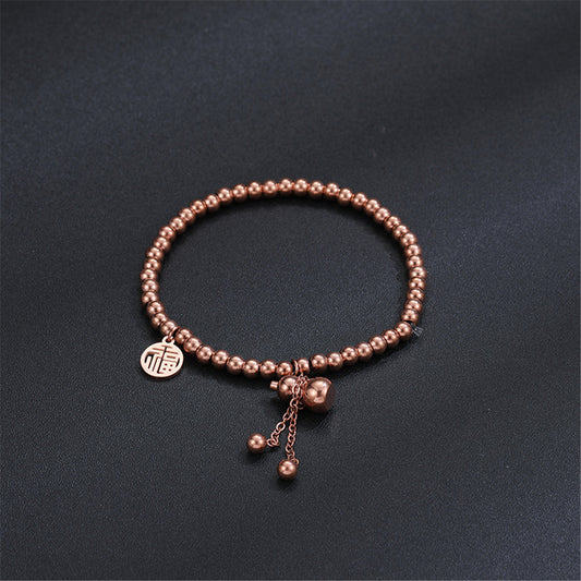 18K Rose Gold Calabash and Chinese Letter Charm Stretch Bracelet, rose gold bracelet for women, front view