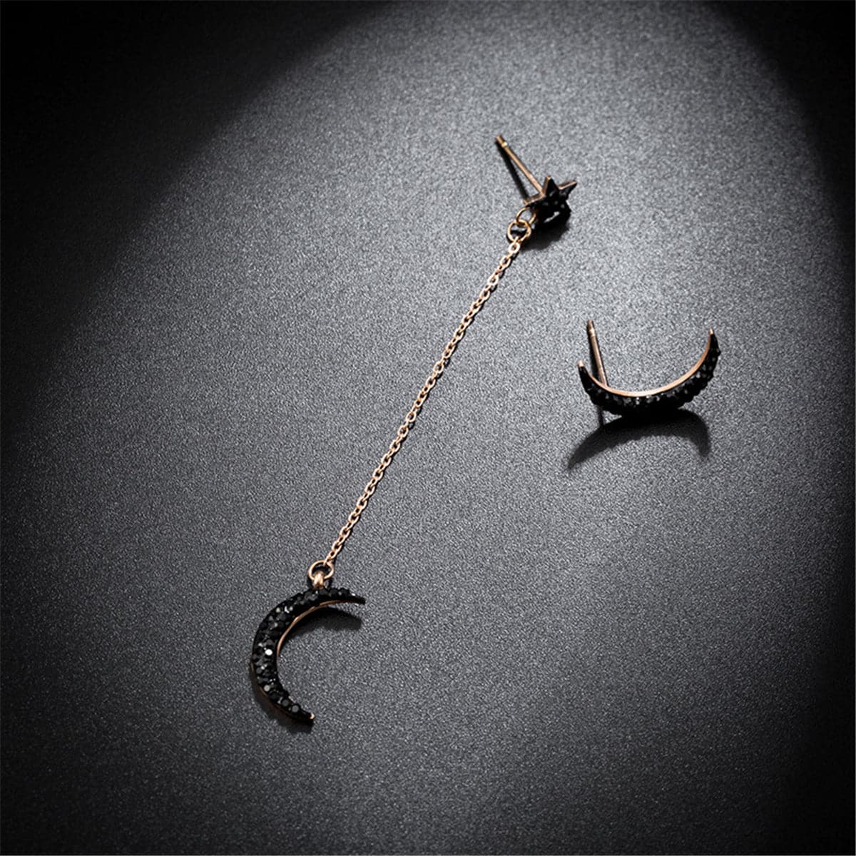 Black Cubic Zirconia & 18K Rose Gold-Plated Moon Stud & Drop Earrings
