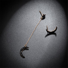 Black Cubic Zirconia & 18K Rose Gold-Plated Moon Stud & Drop Earrings