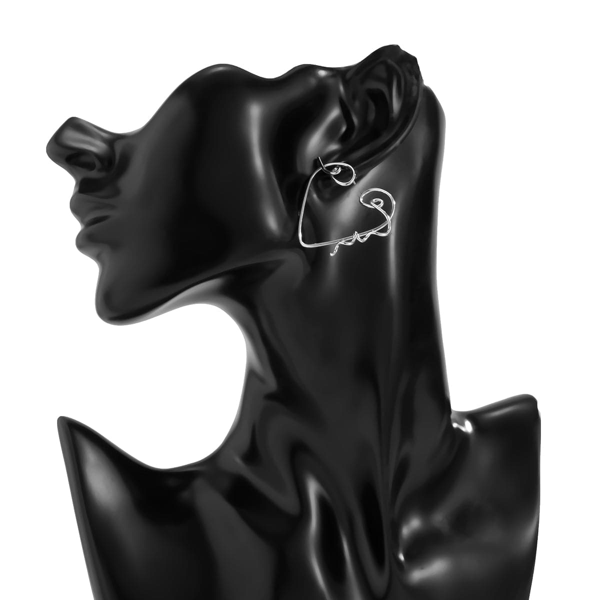 Silver-Plated Abstract Face Open-Triangle Drop Earrings