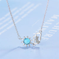 Blue Crystal & Cubic Zirconia Sun & Cloud Pendant Necklace