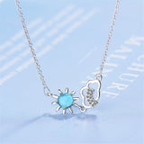Blue Crystal & Cubic Zirconia Sun & Cloud Pendant Necklace
