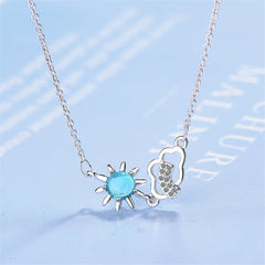 Blue Crystal & Cubic Zirconia Sun & Cloud Pendant Necklace