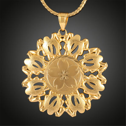 18K Gold-Plated Open Flower Pendant Necklace, gold pendant necklace for women, vintage-inspired design, side view