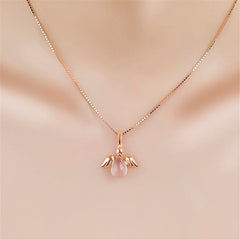 Pink Quartz & 18K Rose Gold-Plated Angel Pendant Necklace