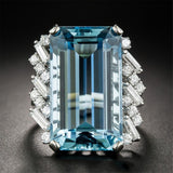 Sea Blue Crystal & Silver-Plated Emerald-Cut Ring