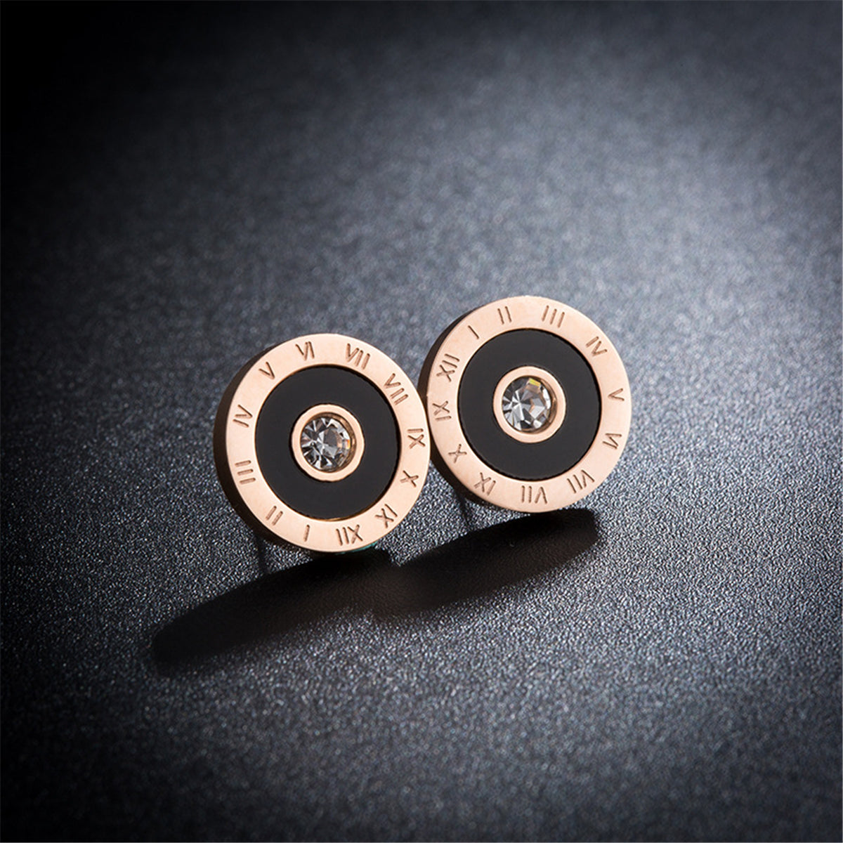 Cubic Zirconia & 18K Rose Gold-Plated Roman Numeral Disc Stud Earrings