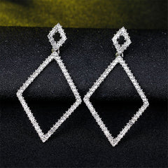 Cubic Zirconia & Silver-Plated Rhombus Open Drop Earrings