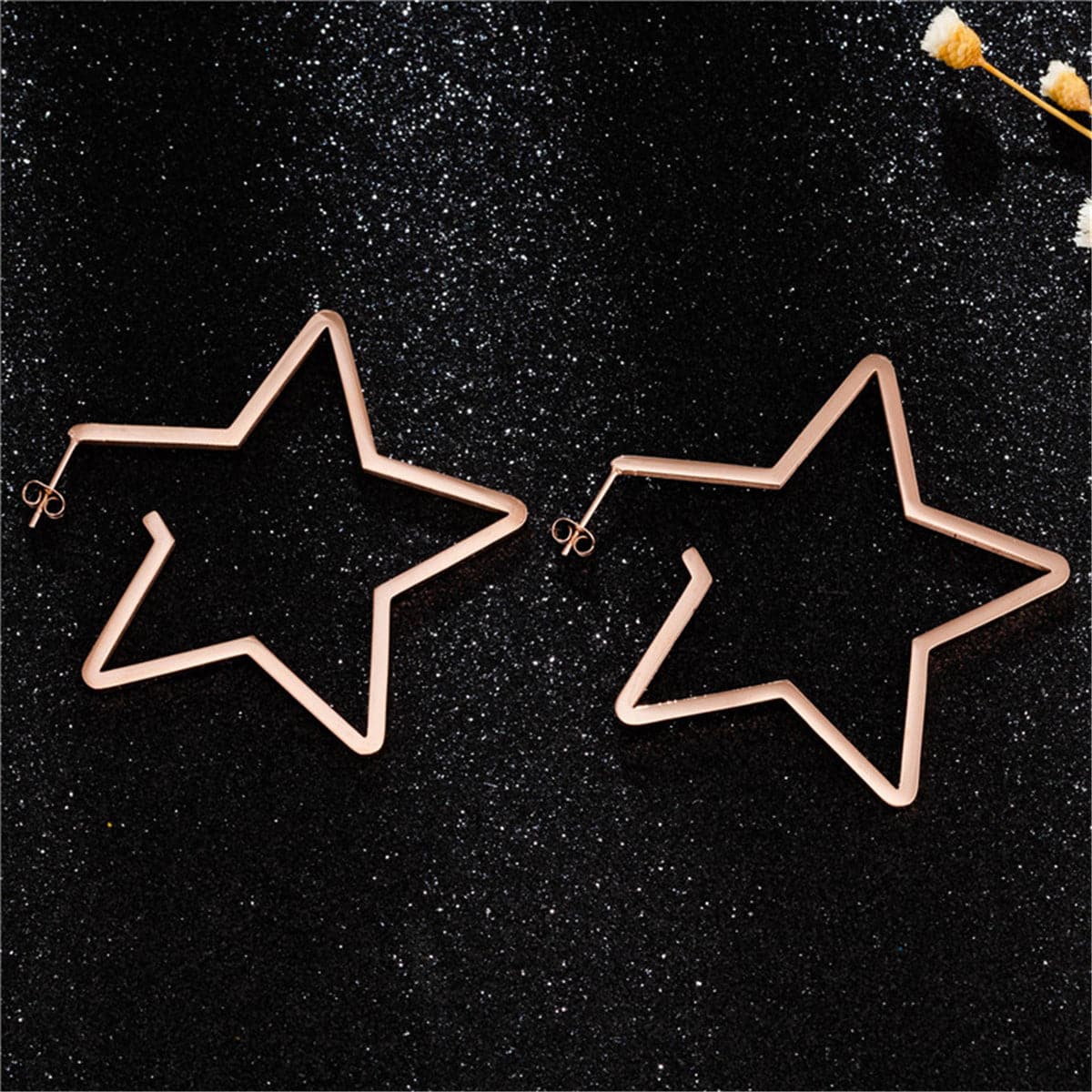 18k Rose Gold-Plated Star Hoop Earrings - streetregion
